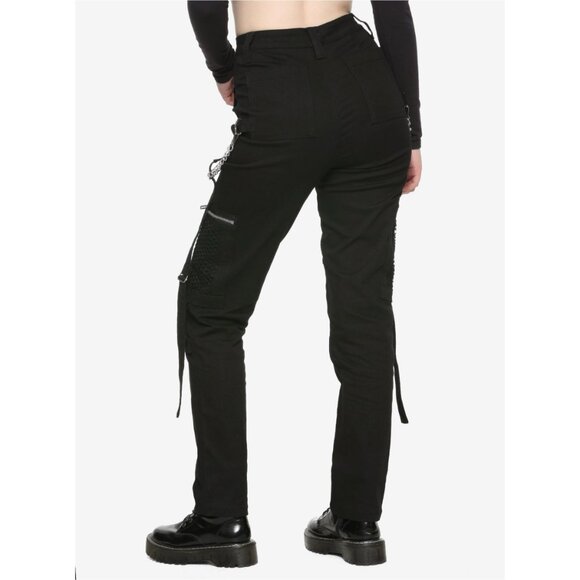 Royal Bones By Tripp Black Mesh Pocket Cargo Pants w/ Chains Zippers Hot Topic 9 - Picture 2 of 12